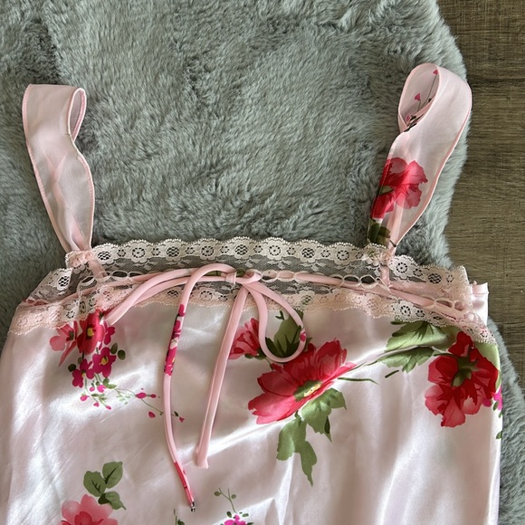Enchanting Floral Satin Chemise Slip Dress S - Picture 6 of 6